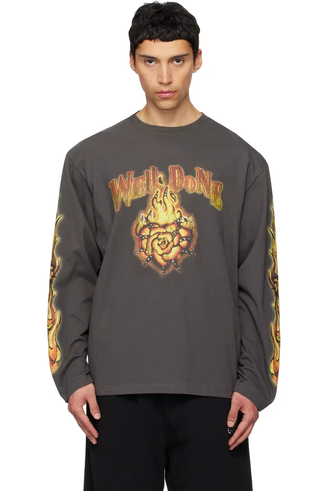 We11done Gray Fire Long-Sleeved T-shirt, image 1 of 1 from SSENSE