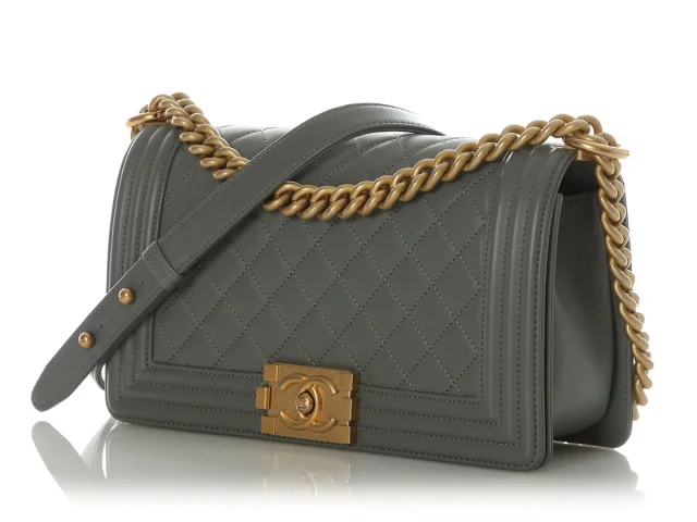 Chanel Old Medium Gray Quilted Lambskin Boy Bag in Grey Lambskin from Ann's Fabulous Finds, photo 3 of 9
