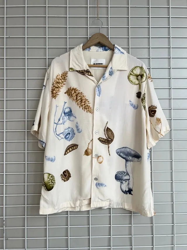 Jil Sander + Mushroom Print Short Sleeve Shirt Mens 50 Or L in Beige in white|neutral from Grailed