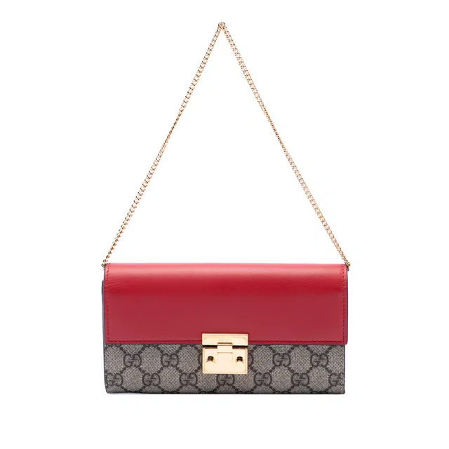Beige Gucci GG Supreme Padlock Wallet On Chain Shoulder Bag in Beige Coated canvas from Designer Revival