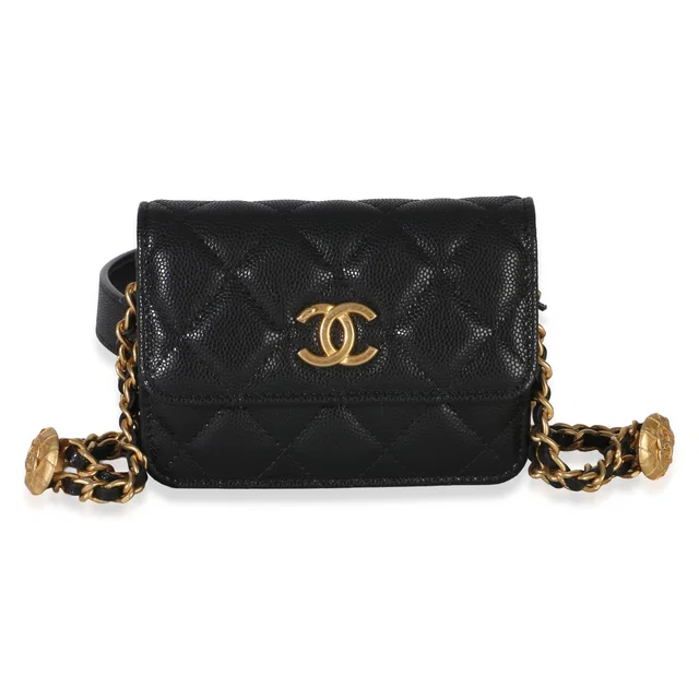 Chanel Black Quilted Caviar Twist Your Buttons Coin Purse With Chain in Black Caviar leather from myGemma