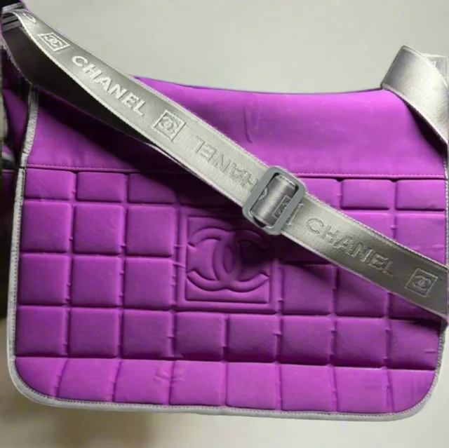 Chanel Purple Nylon Sport Line Chocolate Bar Messenger in Brown Nylon from SparklesnDreams