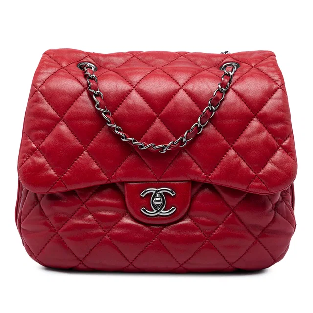Red Chanel Medium Quilted Lambskin 3 Accordion Flap Shoulder Bag in Red Lambskin from Designer Revival