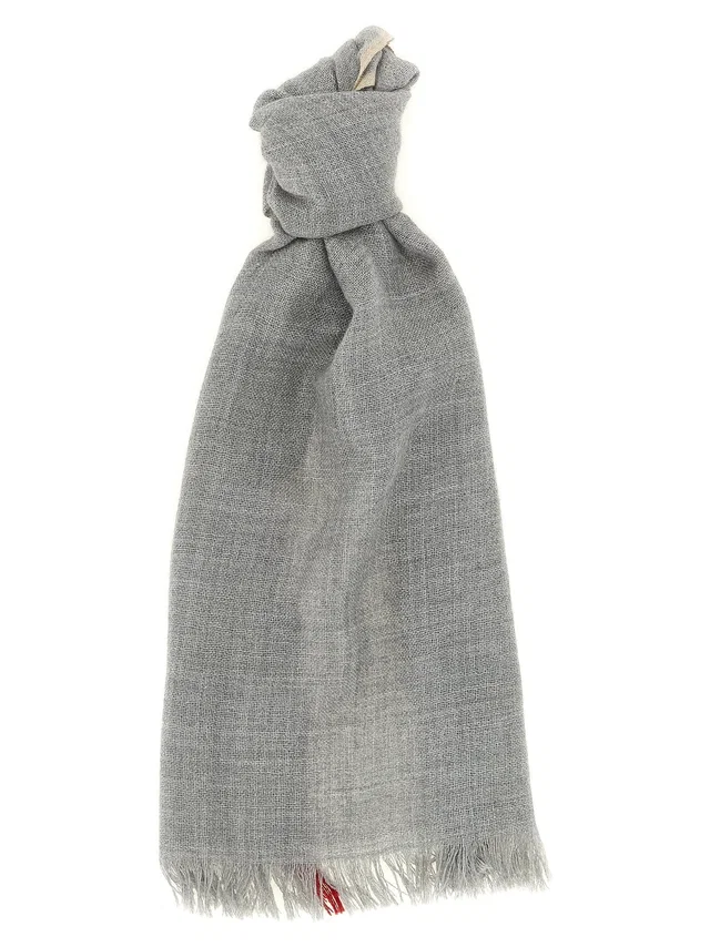 Brunello Cucinelli Cashmere-Silk Blend Scarf — Grey Cashmere And Silk Scarfs in Grey Silk from HEWI