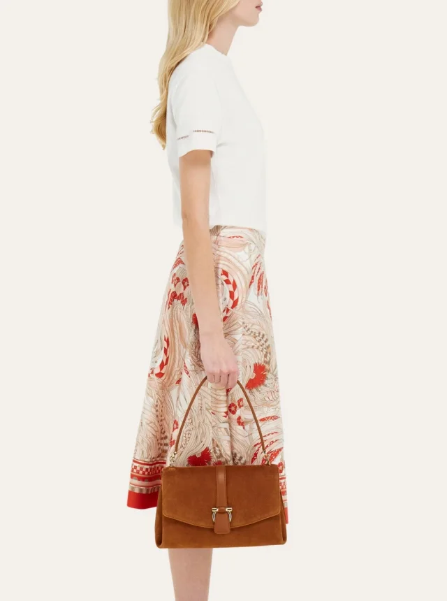 FERRAGAMO Brown Crossbody bag with Adjustable and Removable Strap and Closure with Gancini Plaque in Suede for Women in Brown 92% Goat 8% Calf, photo 11 of 12 from Gaudenzi Boutique