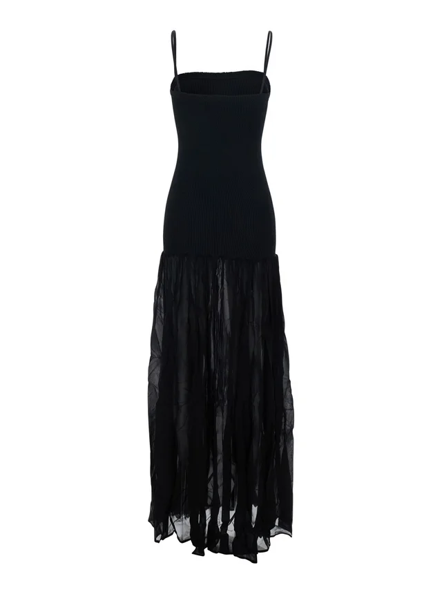 HUNZA G Black Long Dress with Square Neckline and Thin Straps in Tech Fabric for Women in Black, photo 4 of 6 from Gaudenzi Boutique