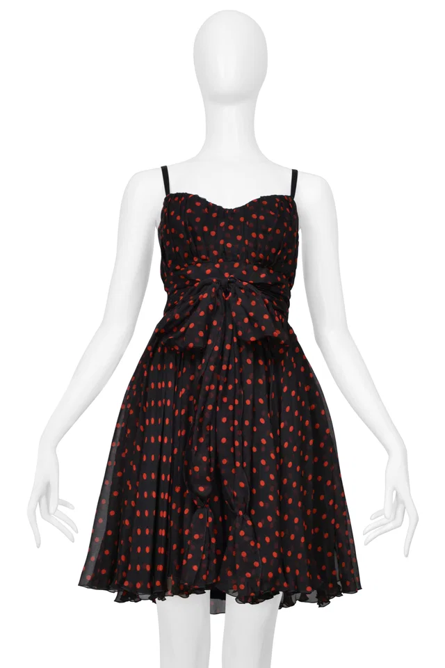 Dolce & Gabbana Black Chiffon Dress With Red Dots in Black Silk from Resurrection Vintage