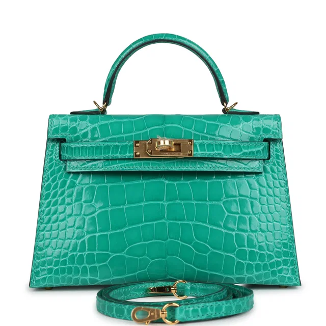 Hermès Kelly Sellier 20 Vert Jade Shiny Alligator Gold Hardware in Green Crocodile from Madison Avenue Couture