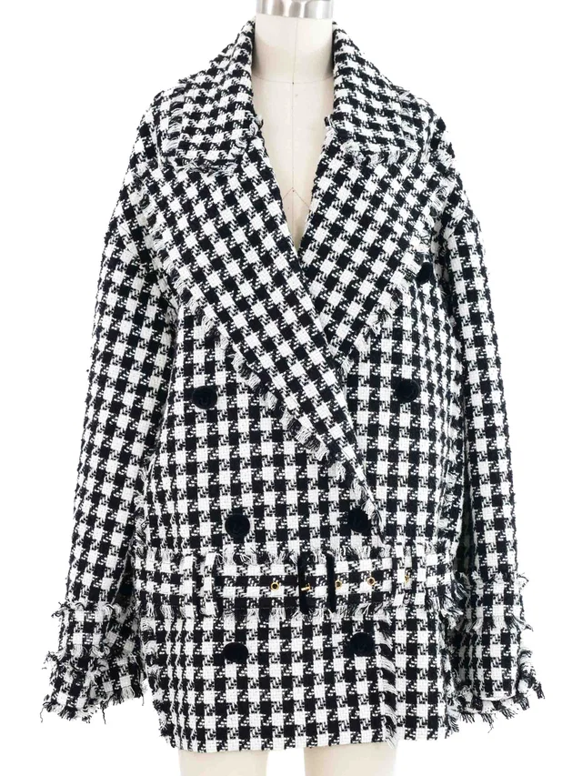 Balmain Tweed Houndstooth Coat in Tweed from Arcade Vintage