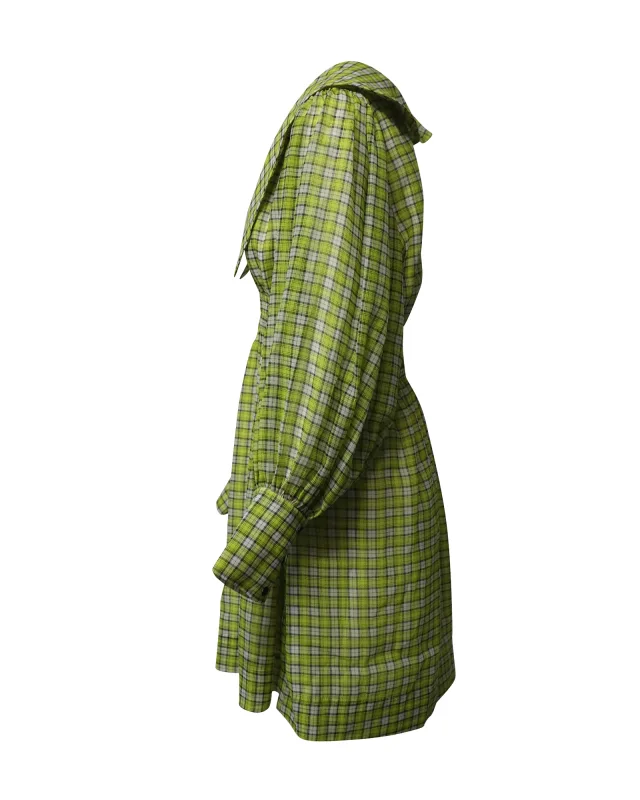 GANNI Wide Collar Smocked Mini Dress in Yellow Print Polyester in Yellow, photo 3 of 6 from ShopSimon