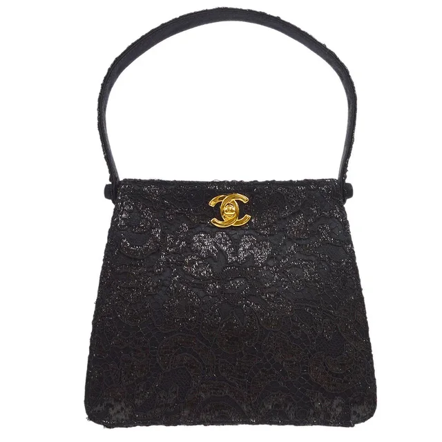 Chanel 1997-1999 Lace Both Side Handbag Black Satin in Black Satin from AMORE Vintage Tokyo
