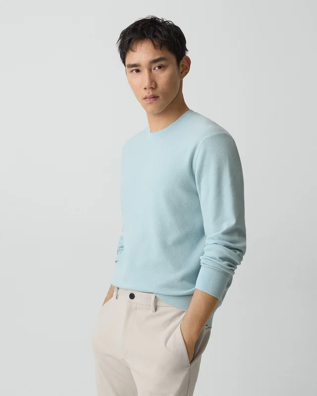 Theory Riland Crewneck Sweater in Light Bilen in LIGHT OCEAN AIR 62% Viscose, 38% Polyester; Exclusive Of Elastic, photo 9 of 12 from Theory