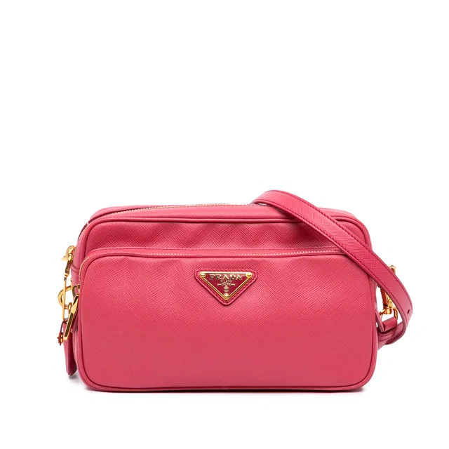 Pink Prada Saffiano Double Zip Camera Bag in Pink Saffiano leather from Designer Revival