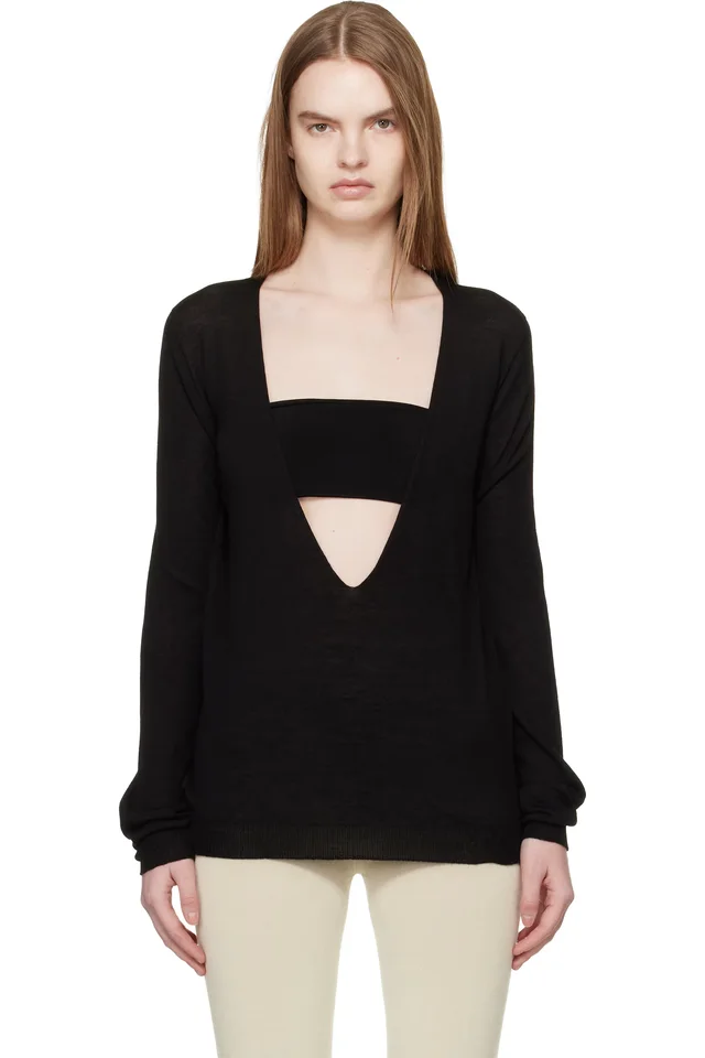 Black Temple Extreme V Neck Pull Sweater, image 1 of 1 from SSENSE