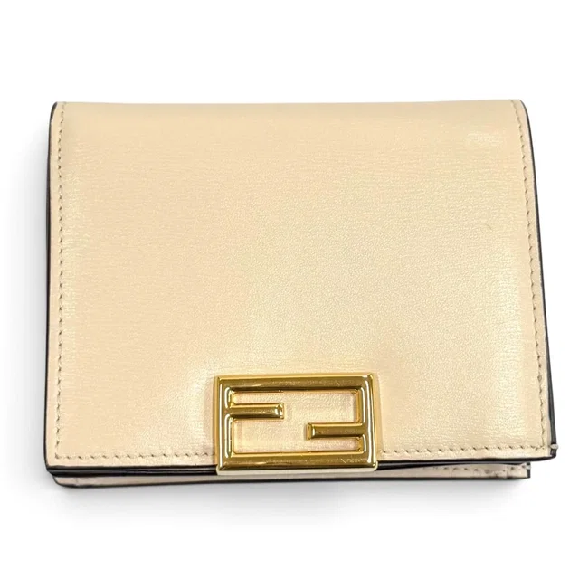 Fendi FF Lining Pecan Leather Small Wallet Bifold Beige Gold in Beige Leather from The Reluxe