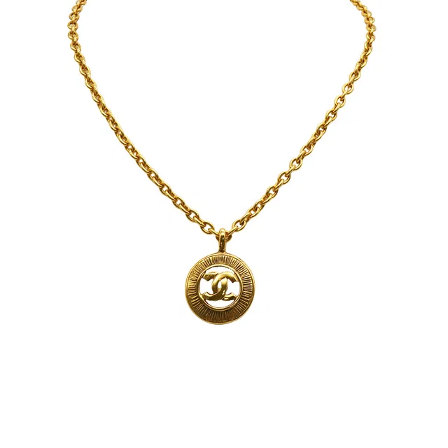 Chanel Vintage Necklace Cocomark Round Gold Accessory in Gold from Luxury Promise