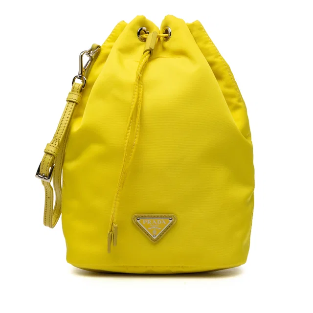 Yellow Prada Tessuto Drawstring Pouch in Yellow Nylon from Designer Revival