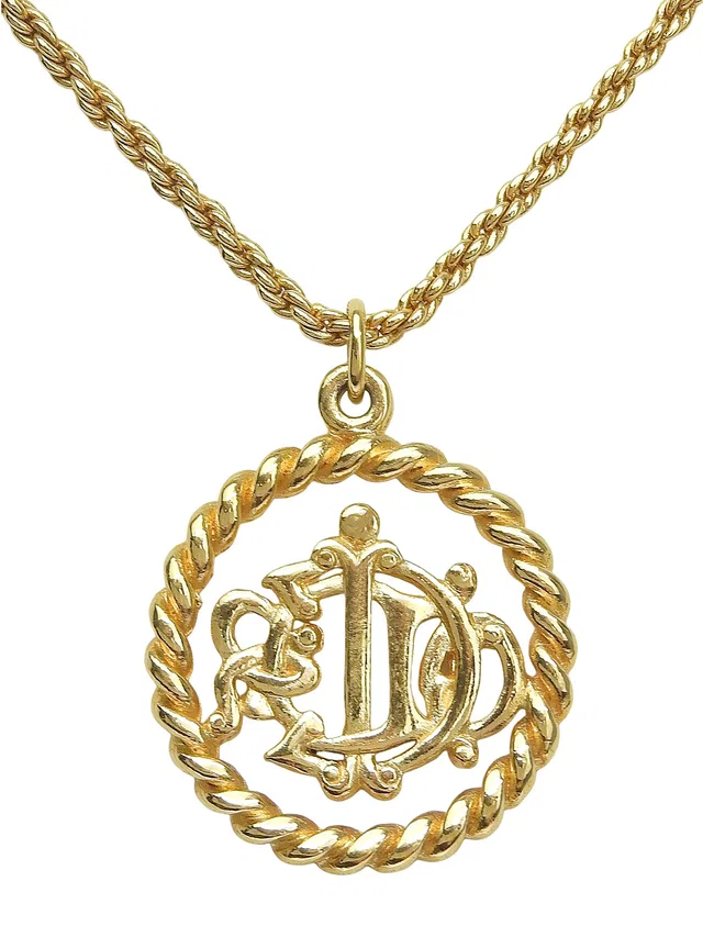 Dior Circle Emblem Logo Plate Necklace Gold in Gold from VINTAGE QOO TOKYO