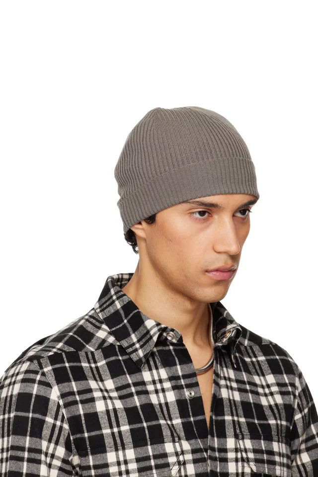 Rick Owens Gray Temple Ribbed Beanie, photo 2 of 3 from SSENSE