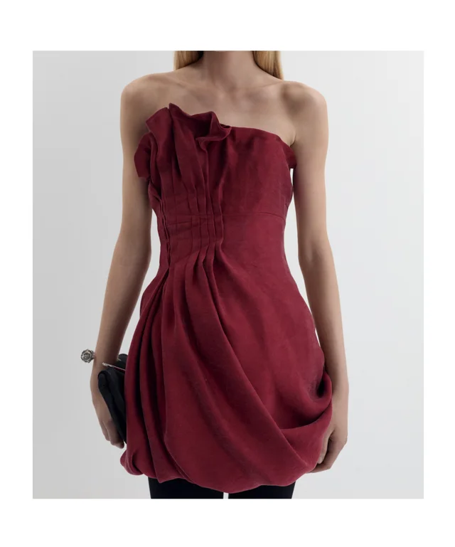 Magda Butrym Asymmetric pleated silk bubble mini dress in red, photo 5 of 6 from SENSER
