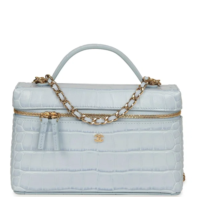 Chanel Top Handle Long Vanity Case in Blue Calfskin from Madison Avenue Couture