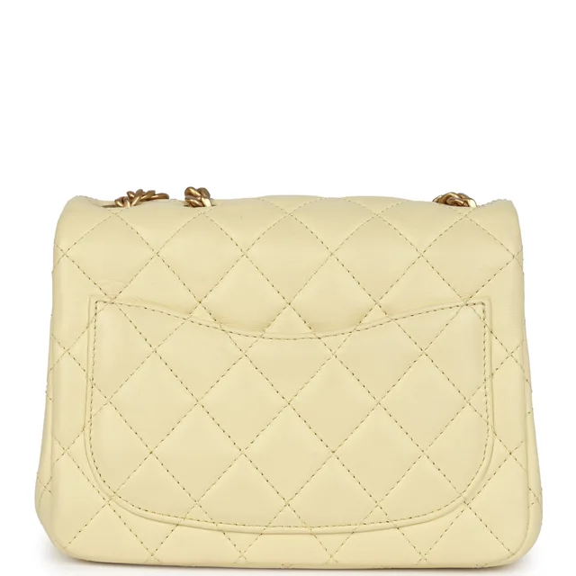Chanel Mini Camellia Crush Square Flap Yellow Lambskin Antique Gold Hardware in Yellow Lambskin from Madison Avenue Couture, photo 2 of 2