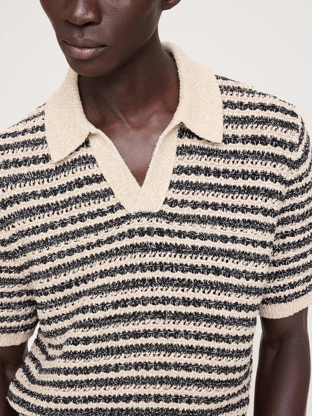 Banana Republic Textured Stripe Sweater Polo in Natural, photo 3 of 5 from Banana Republic (US)