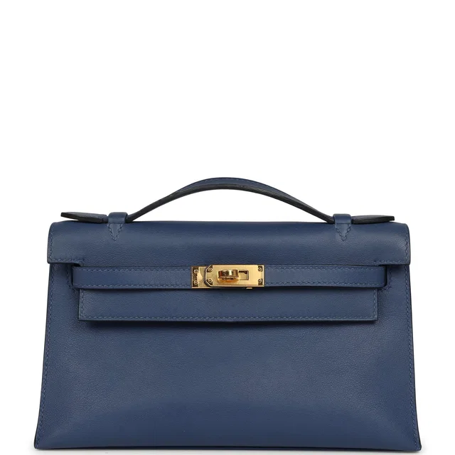 Hermès Kelly Pochette Bleu Brighton Swift Gold Hardware in Blue Swift leather from Madison Avenue Couture