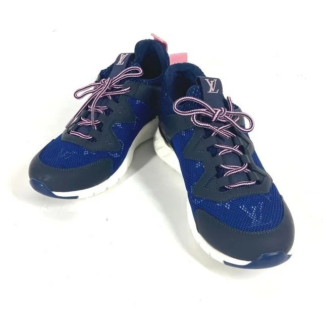 Louis Vuitton Monogram Logo Shoes, Mesh Sneakers, Leather/Mesh, Women's, Blue, Like New in Blue/Pink Leather from Elady
