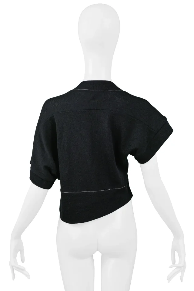 Balenciaga Black Asymmetrical Sweater With White Stitching 2002 in Black Wool from Resurrection Vintage, photo 2 of 5