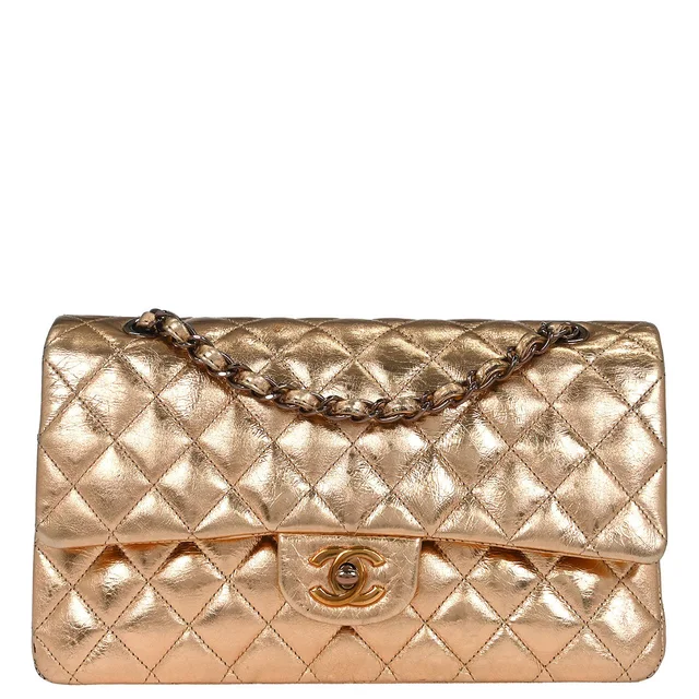 Chanel 2008-2009 Gold Lambskin Medium Classic Double Flap Shoulder Bag in Gold Lambskin from AMORE Vintage Tokyo