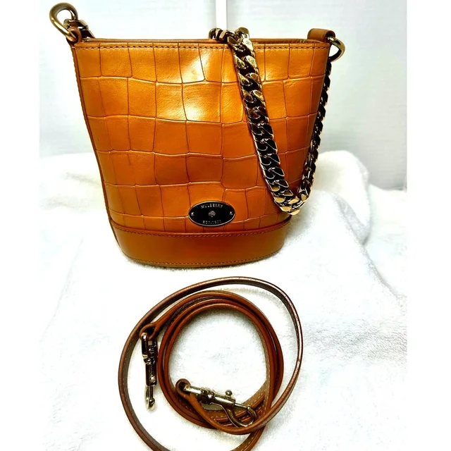 Mulberry Mini Jamie Bucket Bag Cognac Croc Leather Gold Chain Strap Coa in brown|gold|red Crocodile from Poshmark