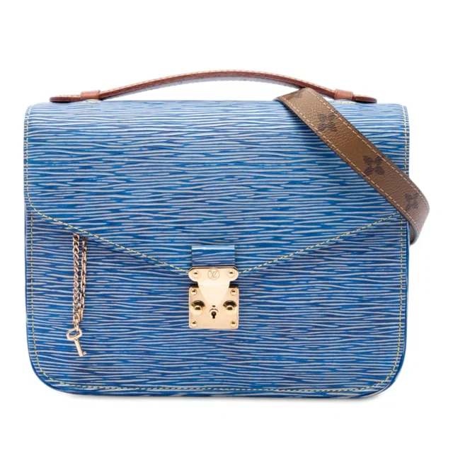 Blue Louis Vuitton Epi Denim and Reverse Monogram Pochette Metis Satchel in Blue Denim from Designer Revival