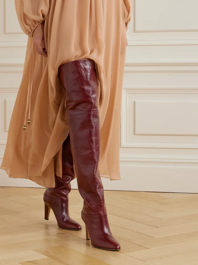 CHLOÉ Eve leather over-the-knee boots in burgundy 100% Leather, photo 2 of 4 from NET-A-PORTER (Canada)