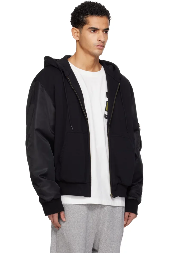 MM6 Maison Margiela Black Hooded Jacket, photo 2 of 4 from SSENSE