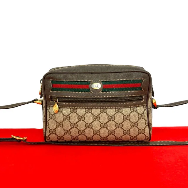 Gucci Vintage Sherry Line GG Logo Leather Shoulder Bag Pochette Brown in Brown Leather from The Reluxe