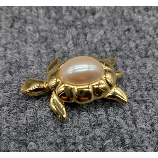 Givenchy Vintage Signed Gold Tone Turtle Brooch Faux Pearl Top 1.5" Designer in gold from Poshmark, photo 1 of 1