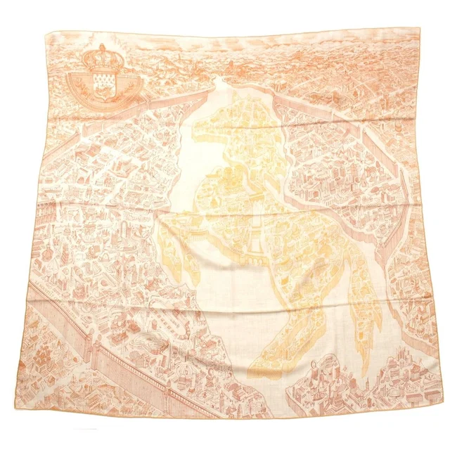 Hermès Carre Geant 140 Cashmere Silk la Nouvelle Cite Cavaliere Scarf Beige in Beige Silk from The Reluxe