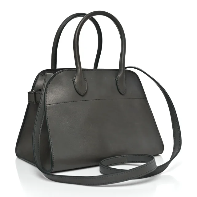 The Row Polished Saddle Calfskin Soft Margaux 10 Bag Koala Grey in Grey Calfskin from FASHIONPHILE, photo 3 of 9