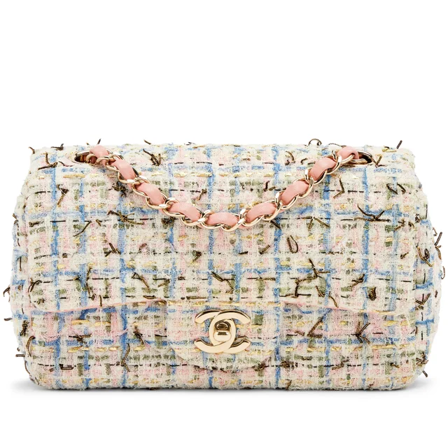 Chanel Pink Quilted Tweed Boucle Mini Rectangle Classic Single Flap Bag Gold Hardware, 2019 from Sotheby's