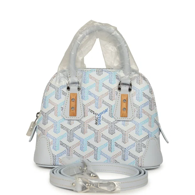 Goyard Goyardine Canvas Polar Blue Vendome Nano Bag Palladium Hardware in Blue Canvas from Madison Avenue Couture