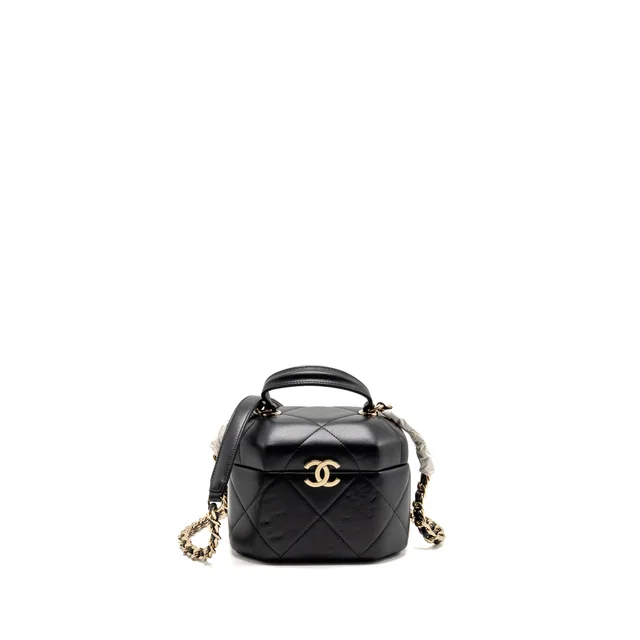 Chanel Top Handle Vendome Small Vanity Case Lambskin Black LGHW (Microchip) in Black Lambskin from EMIER