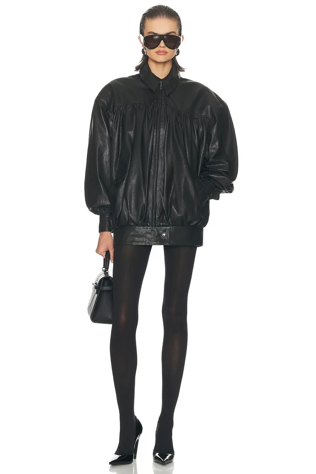 Helsa The Shirred Oversized Leather Jacket in Black, photo 5 of 5 from REVOLVE (Canada)