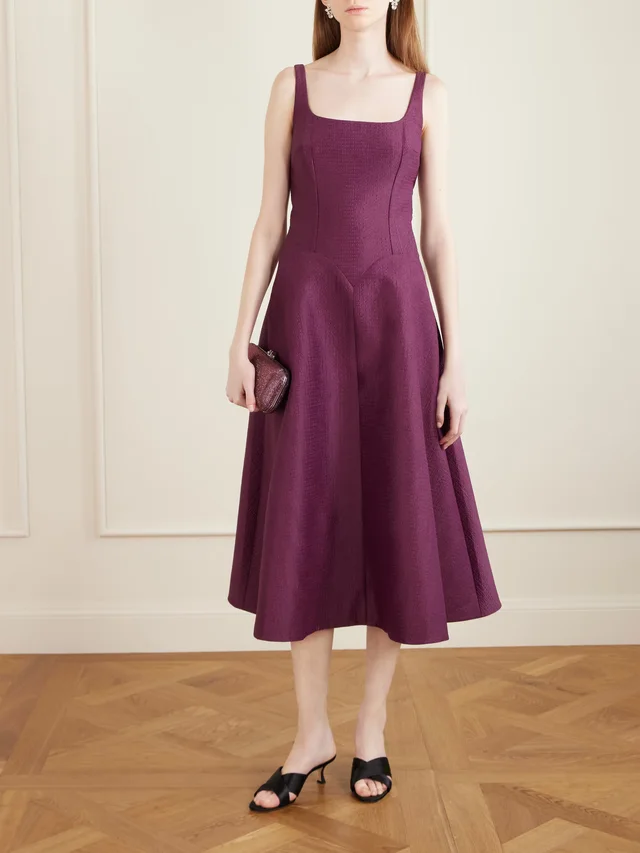 EMILIA WICKSTEAD Letisha textured-satin midi dress in Purple, photo 2 of 2 from NET-A-PORTER (Canada)