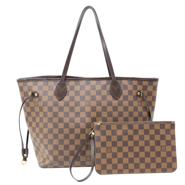 Louis Vuitton Neverfull MM Damier Ebene Tote Bag Red in Brown Canvas from Dallas Designer Handbags