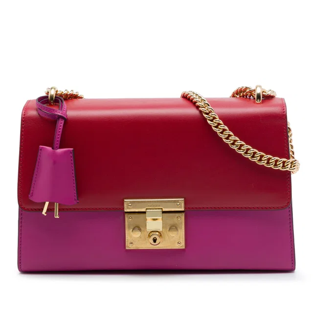 Pink Gucci Medium Bicolor Leather Padlock Shoulder Bag in Pink Leather from Designer Revival