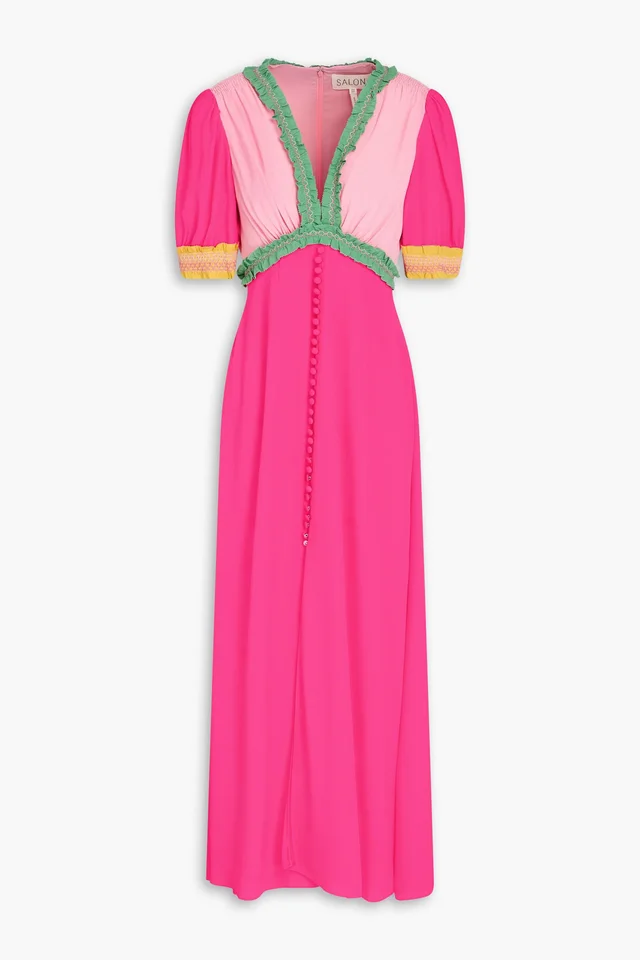 Saloni Lea Color-Block Crepe Maxi Dress in Pink from THE OUTNET, photo 1 of 1