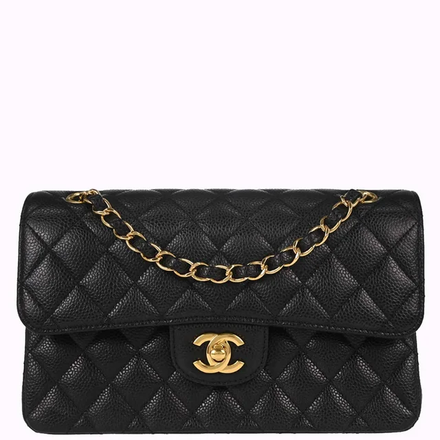 Chanel 2018-2019 Black Caviar Skin Small Classic Double Flap Shoulder Bag in Black Caviar leather from AMORE Vintage Tokyo