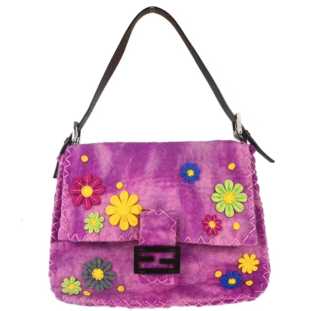 Fendi Purple Felt Patchwork Mamma Baguette Handbag in Purple Leather from AMORE Vintage Tokyo