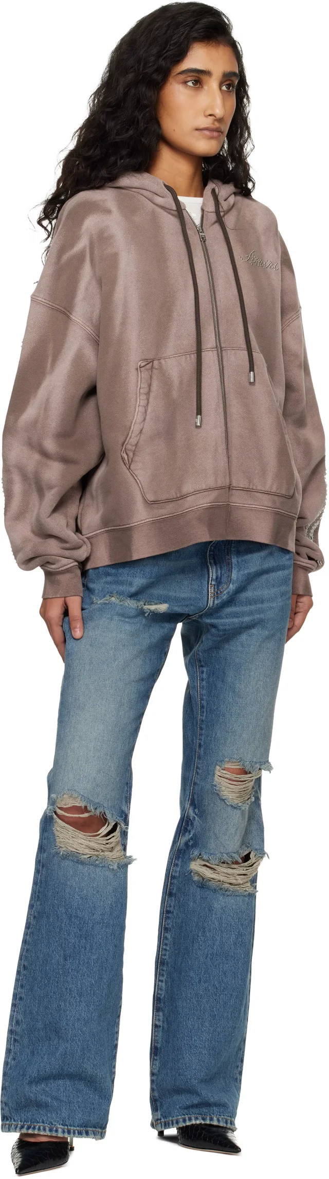 AMIRI Brown Bones Studded Zip Hoodie, photo 4 of 4 from SSENSE